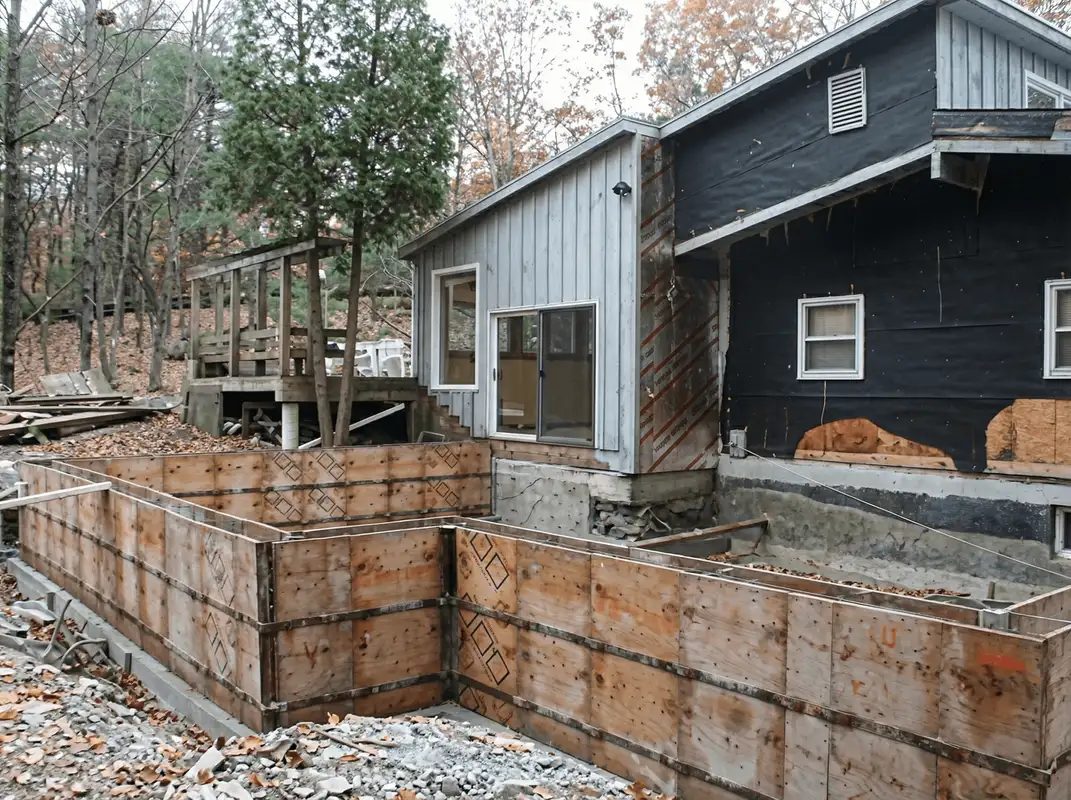 Prepared site with foundation forms for home remodeling and addition project in Fort Worth, TX